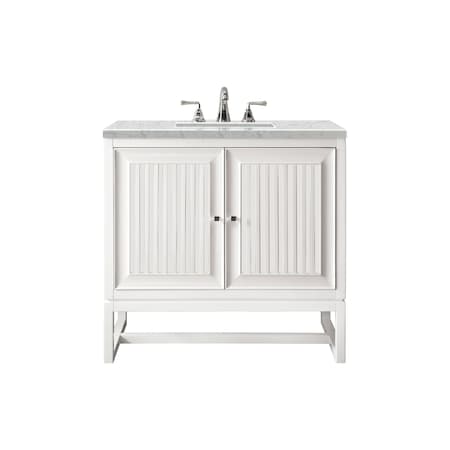 James Martin Vanities Athens 30in Single Vanity, Glossy White w/ 3 CM Eternal Jasmine Pearl Quartz Top E645-V30-GW-3EJP
